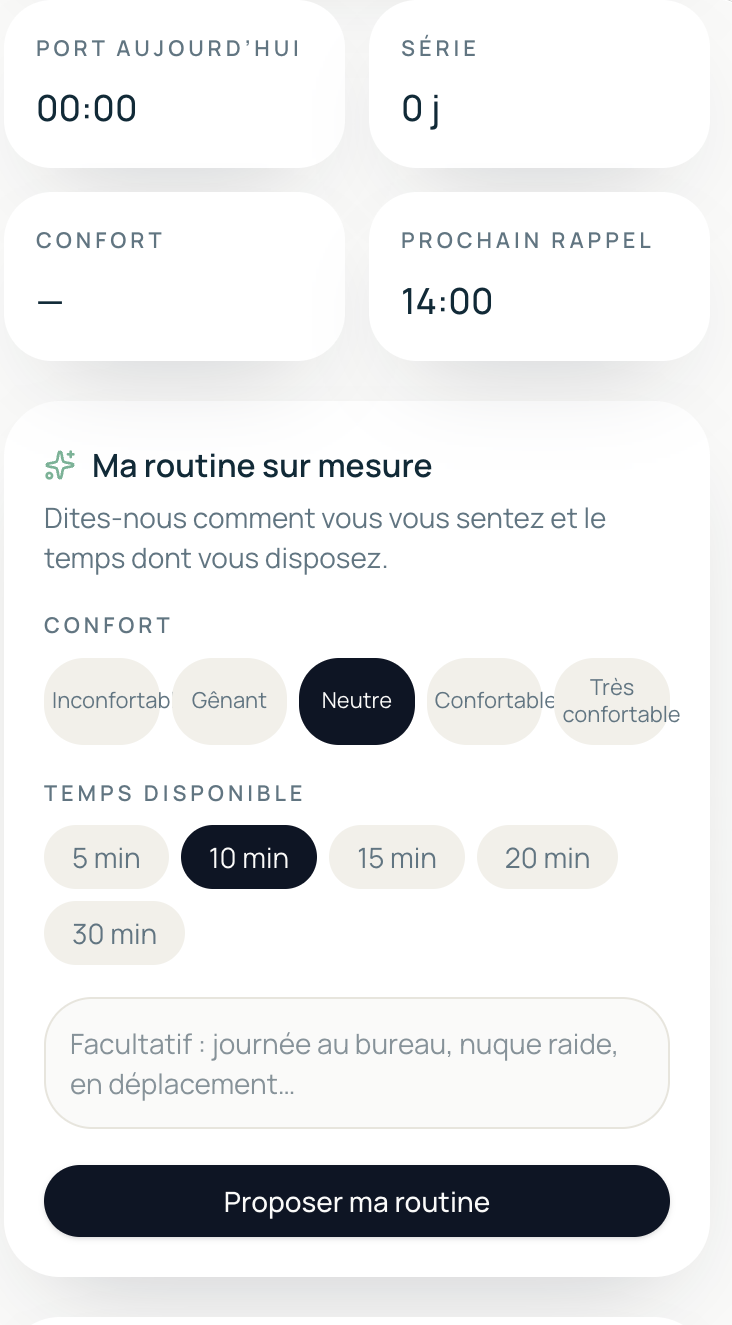 Aplomb Club — aperçu de l'application mobile